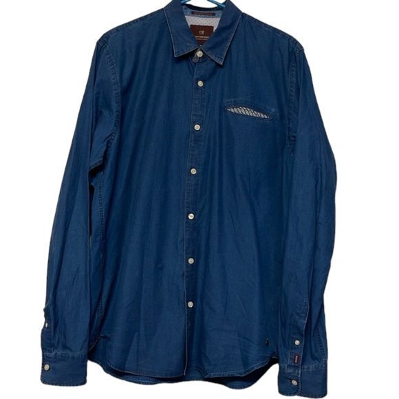 Men's Scotch & Soda Denim Blue Pocket Casual Button Down L/S Shirt Size XL EUC